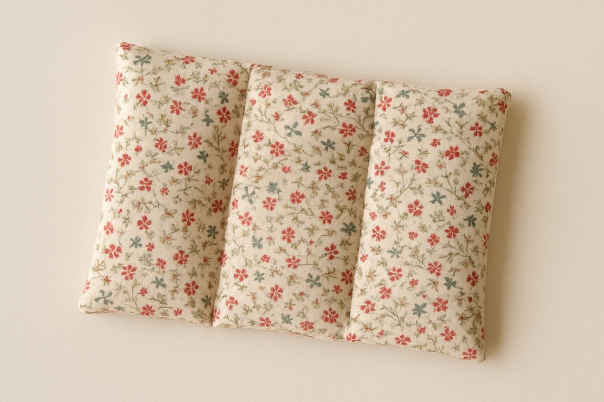 Bouillotte sèche rectangulaire en coton fleuri, à trois compartiments